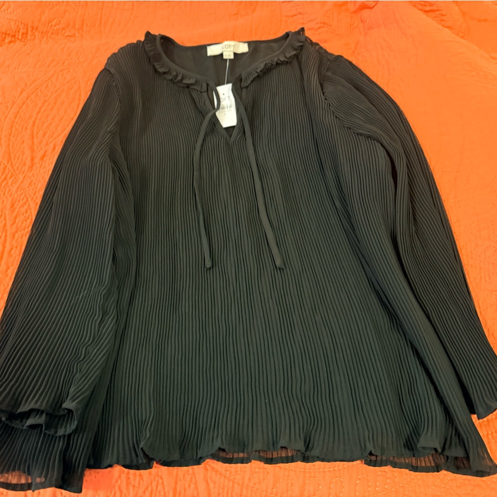 LOFT Black Ruffled Blouse